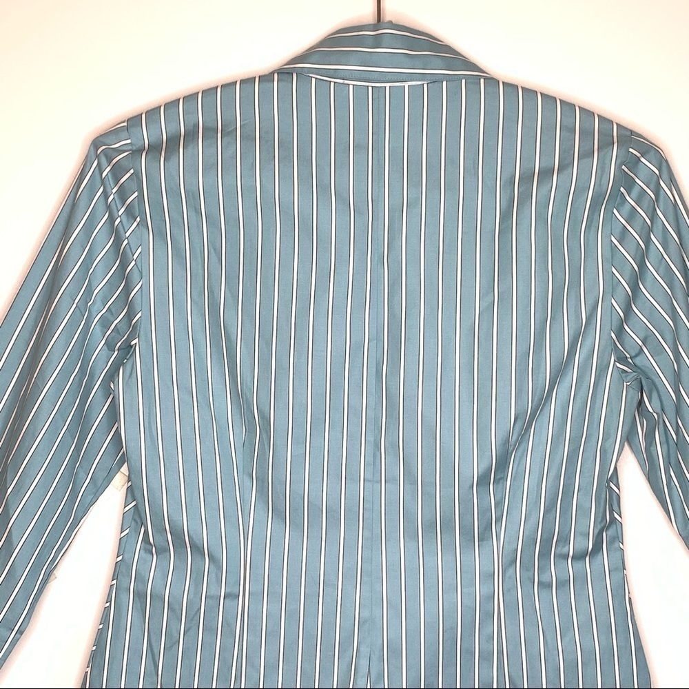 Ann Taylor Loft Classic Sky Blue White Pinstripe Long Sleeve Button Shirt Size 4 - Picture 4 of 13